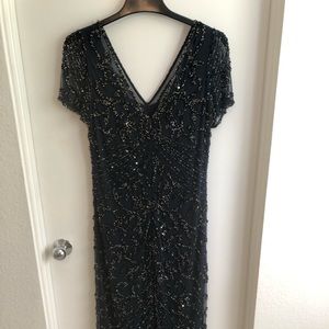 Beaded Mesh Column Gown